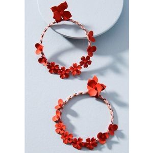 Maypole Red Floral Hoop Earrings Anthropologie NWT